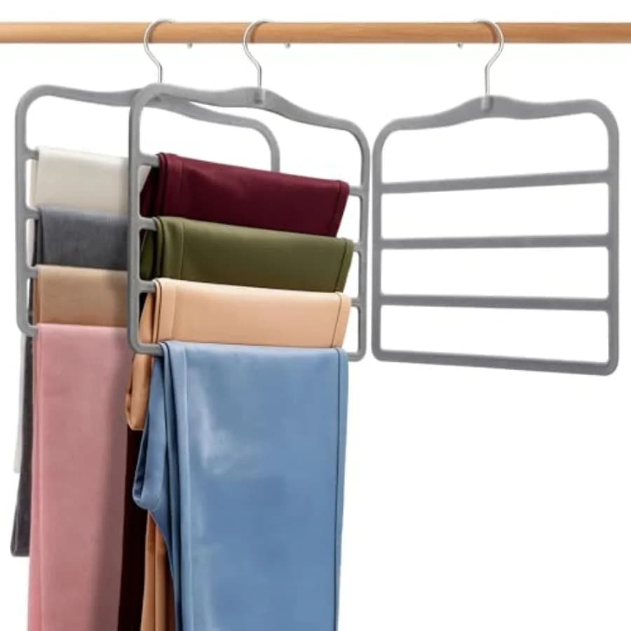 Appendiabiti in Velluto Salvaspazio, Confezione da 2 Organizzatori Multi-Livello per Jeans, Pantaloni, Gonne, Sciarpe, Robusti e Antiscivolo a V
