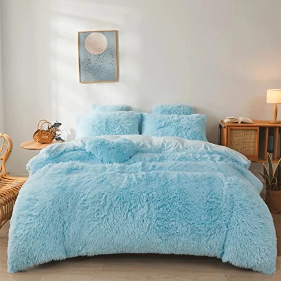 Fluffy Comforter Cover Set - Ultra Soft Plush Bedding Sets 3 Pieces 1 Faux Fur Duvet Cover + 2 Faux Fur Pillow case Bed Set