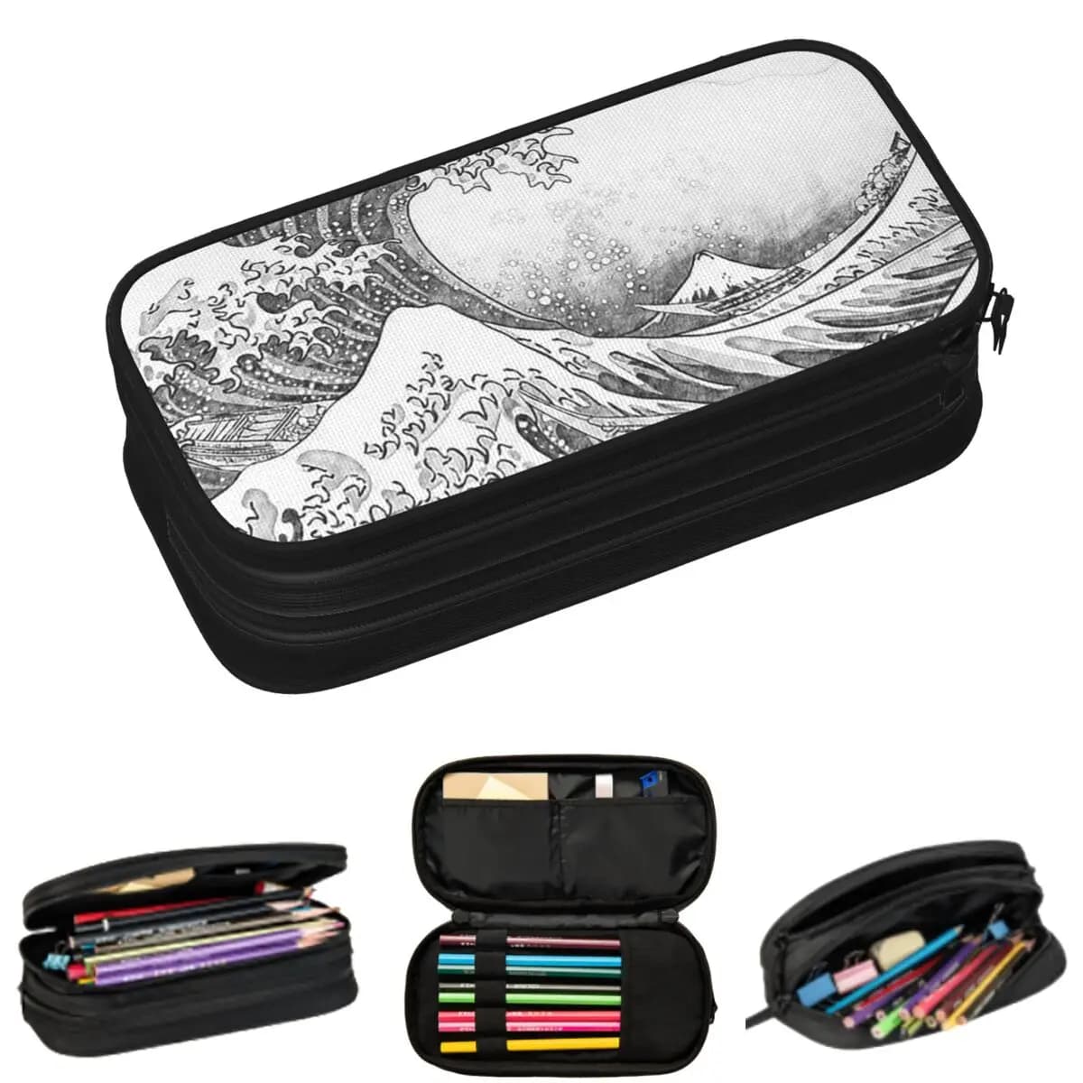 Astuccio per matite The Great Off Wave Kanagawa Ocean Waves per studenti, astuccio per penne, astuccio per matite di grande capacità