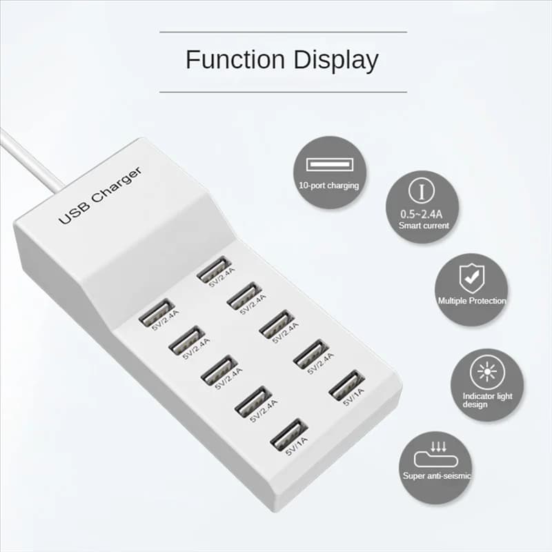 AA08-USB Charger Dock USB Charging Station Smart USB Charger Quick USB Desktop Charger for Multiple Devices EU Plug