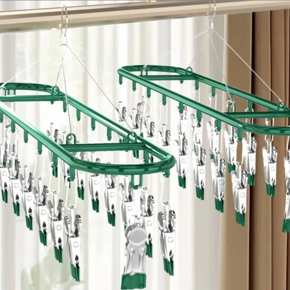 20 Clip Capacity​​ Clothes Drying Rack ​​Unmarked Design​​ ​​Stainless Steel Sock Rack​​ Clothes Organizer​​ ​​Windproof