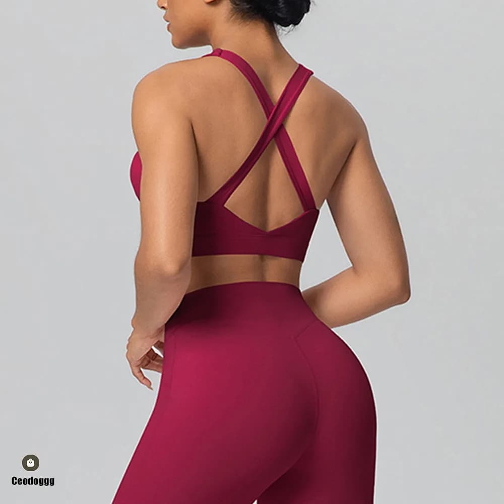 Reggiseno sportivo da donna con imbottitura e spalline incrociate, per yoga, corsa e palestra, elasticizzato, tipo canotta fitness XP05