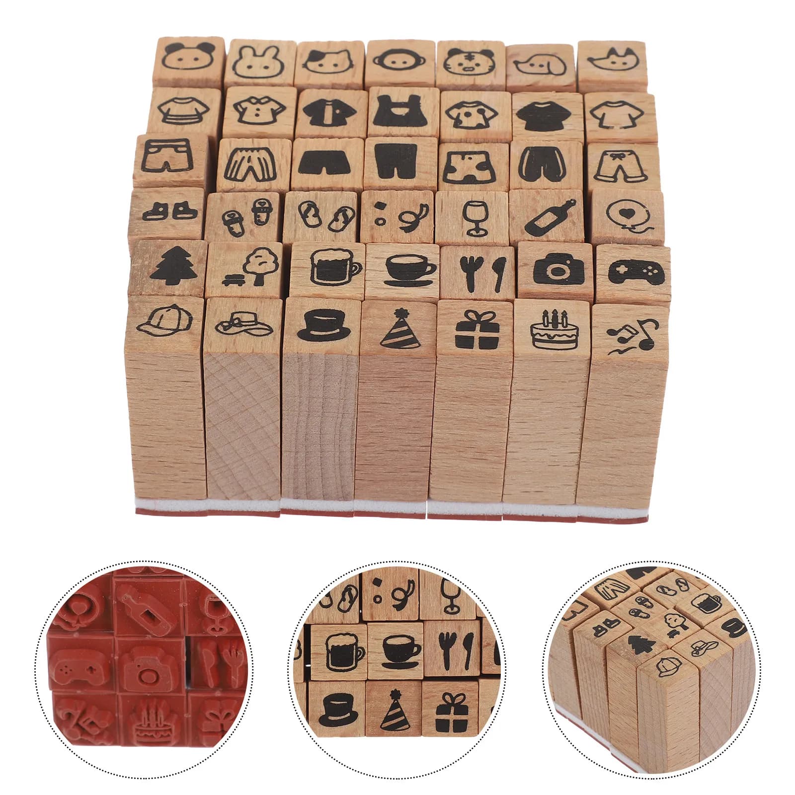 Set di 42 Mini Timbri in Legno con Animali, Timbri in Gomma per Bambini, per Artigianato, Scrapbooking e Creazione di Biglietti Fai-da-Te
