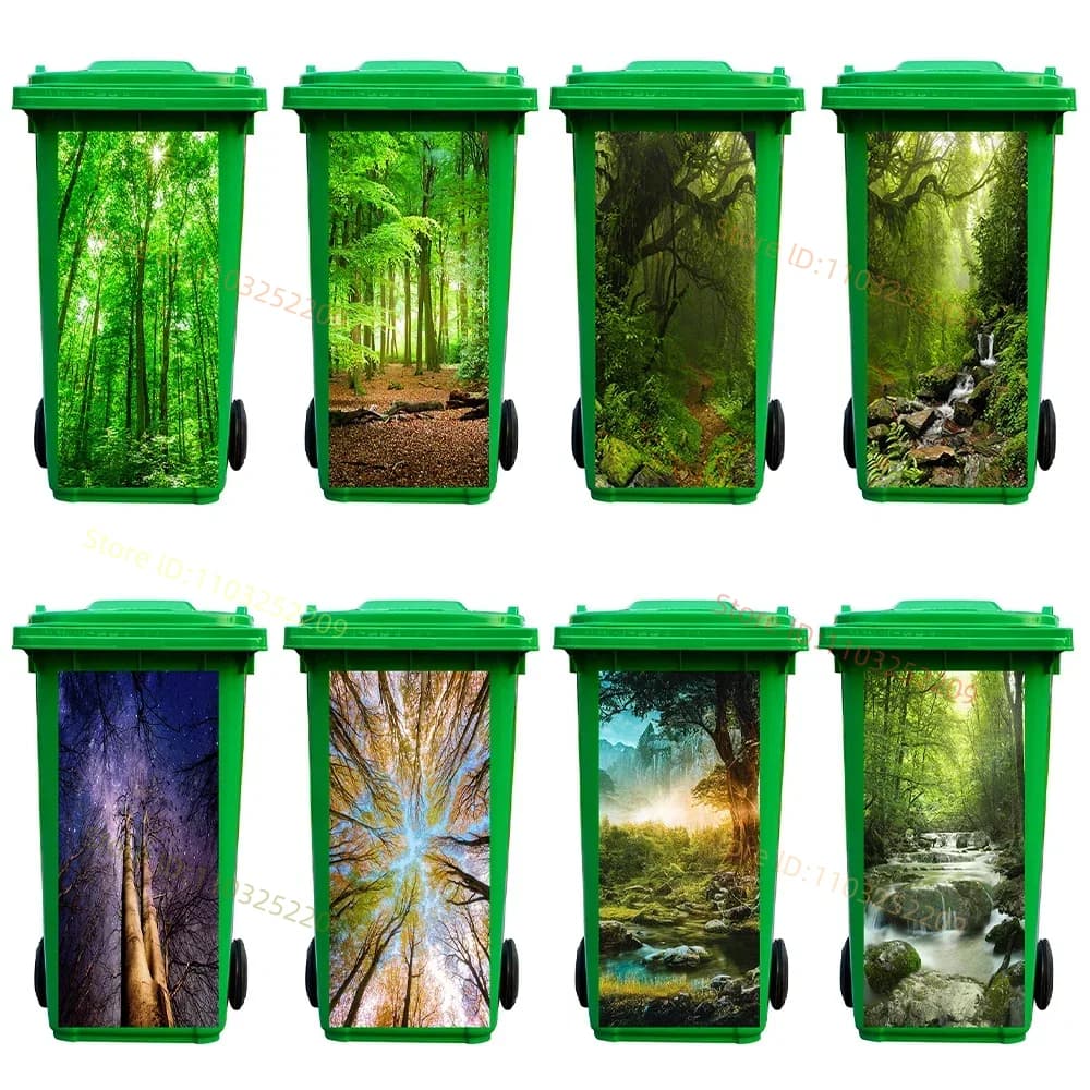 Foresta segreta Giungla Cielo Murale Tran Can Decalcomanie Peel and Stick Outdoor Wheelie Grandi adesivi per bidoni della spazzatura Impermeabili