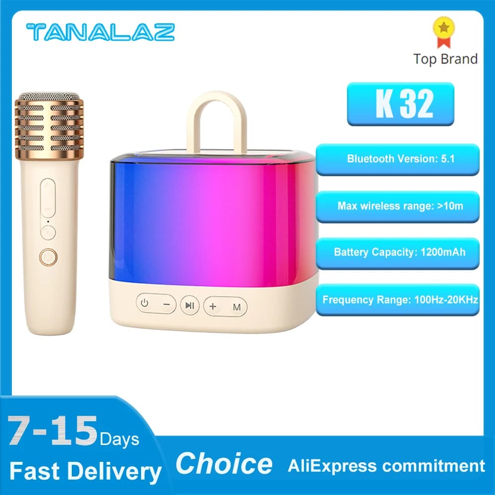 Analizzatore K32 microfono Wireless Bluetooth 5.1 altoparlante Karaoke macchina luci RGB Subwoofer HIFI KTV DSP sistema audio regali per bambini