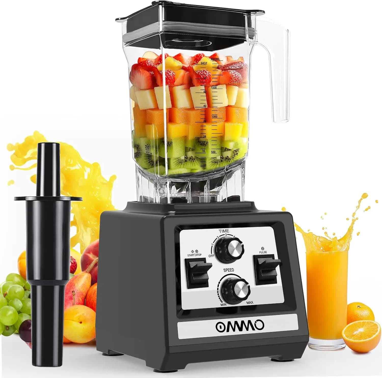 1800W Peak Blender for Smoothies: 68oz BPA-Free Pitcher, Timer & Speed Control, 6 Stainless Steel Blades, Dishwasher Safe, Black