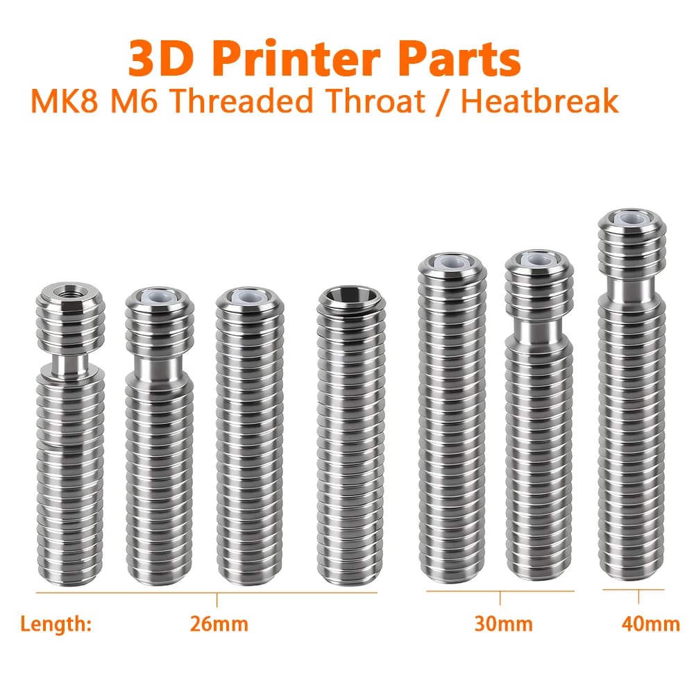 M6 Throat 26 mm 30 mm 40 mm Length with PTFE Tube Inside for MK8 1.75mm Filament Extruder RepRap 3D Printer Part