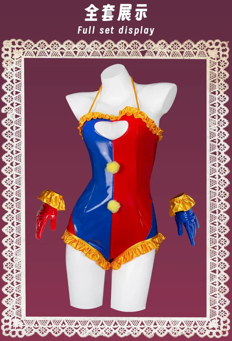 Digital Circus Cosplay Costumes Pomni Cosplay Leather strapless skirt Hat Jumpsuit Cartoon Christmas Halloween Party Cute Clown