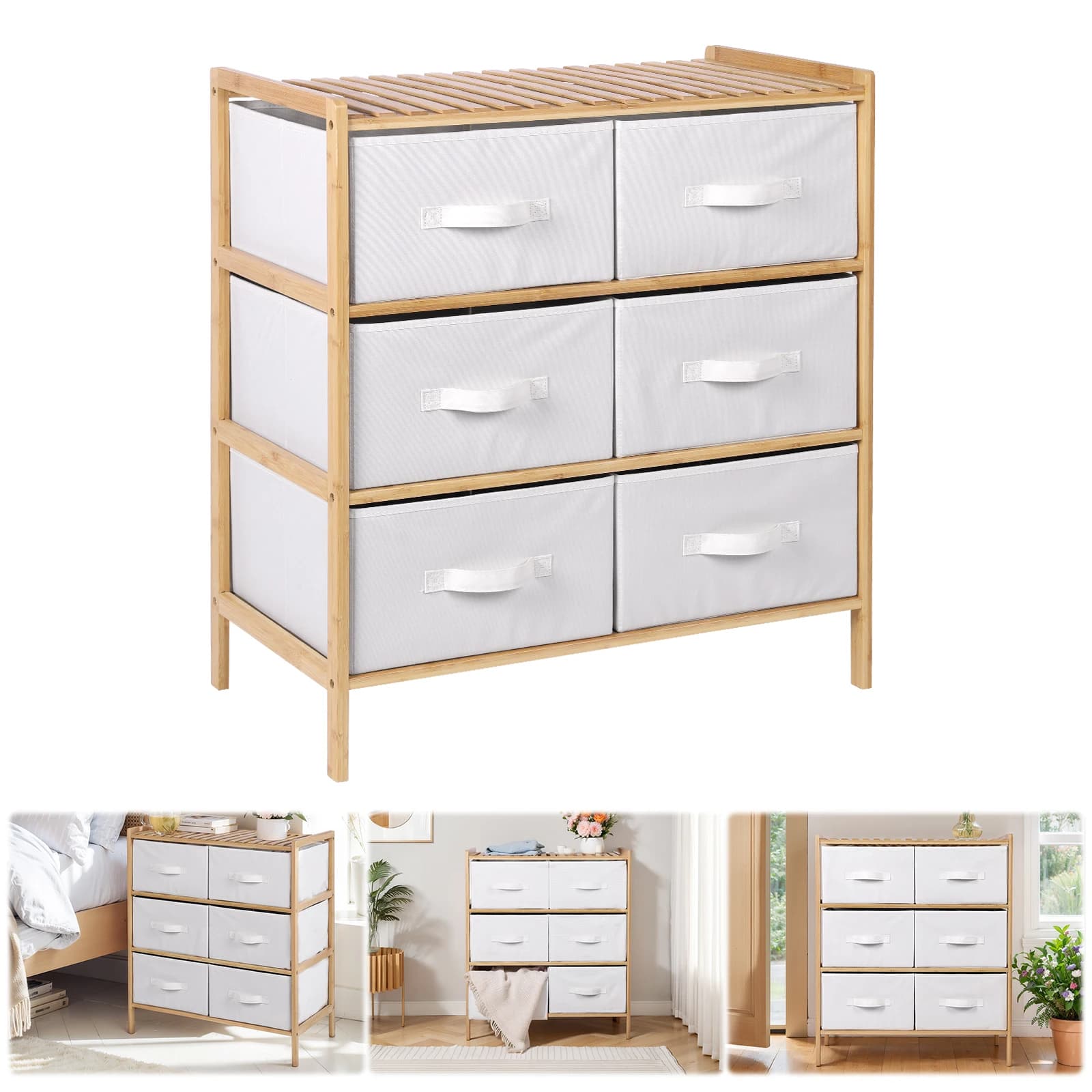 Storage Shelf with 6 Baskets, White Box, Multifunctional Organizer for Various Items, for Living Room and Bedroom