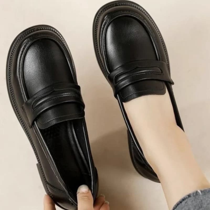 Women's Black Low Block Heel Loafers, 2026 New British Style Slip‑on Leather Shoes, Versatile Office Work Dress Shoes
