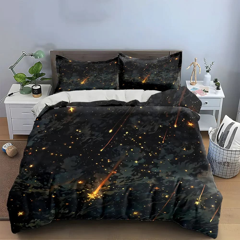 Set di biancheria da letto Starry Night Sky Decor Set con 1 copripiumino e 2 federe, singolo, matrimoniale, king size, queen size, regalo
