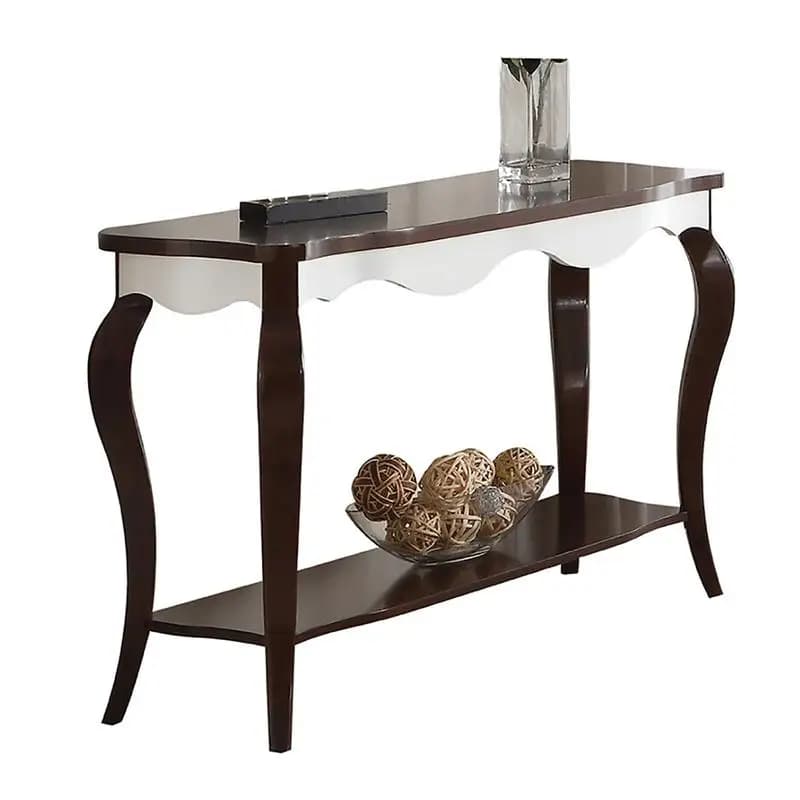 Tavolino da divano in noce e bianco con gambe Cabriole - Design elegante per l'arredamento del soggiorno, uso versatile come consolle o tavolo da ingresso