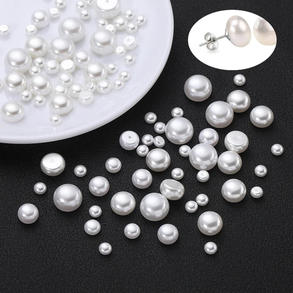 1 confezione di perle finte avorio da 6-14 mm da cucire su perle ellittiche con fori singoli per la creazione di gioielli, orecchini