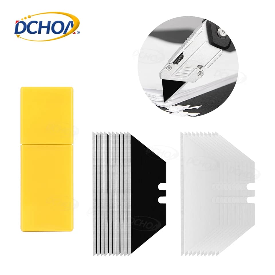 DCHOA Heavy Duty Trapezoid Carbon Steel Utility Knife Blades Replacement Safety Cutter Blade for Carpet Flooring Vinyl Packaging