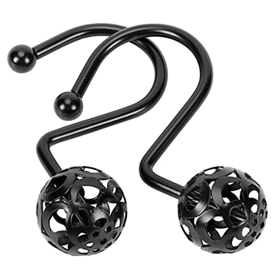 12Pcs Hollow Ball Shower Curtain Hooks Luxury Quality Rustproof Stainless Steel Shower Curtain Rings Hooks for Bathroom Rod,one