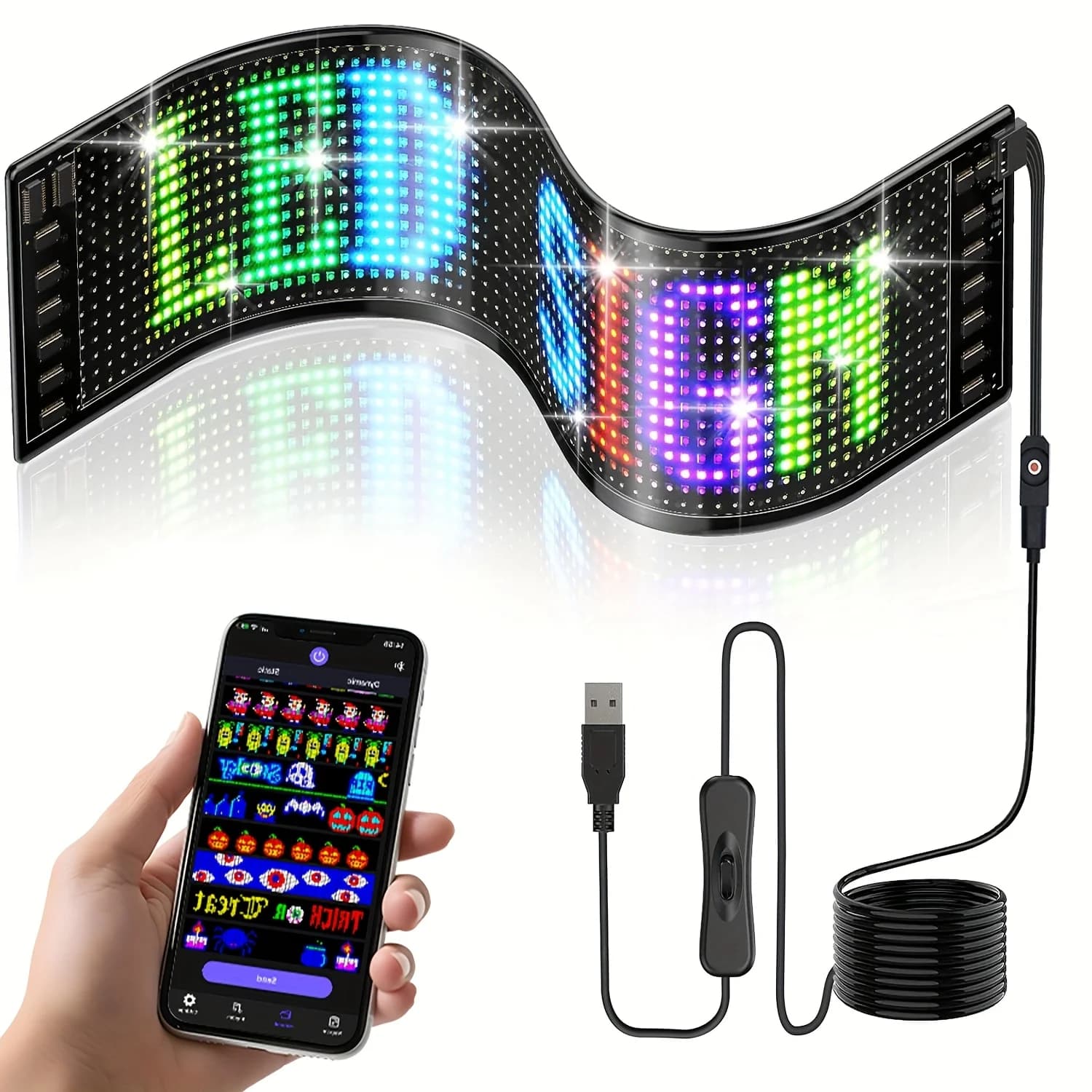 Schermo flessibile a LED Pubblicità a scorrimento Segnaletica a LED USB 5V Bluetooth App Controllo Modello di testo programmabile Orologio LED Segno per auto