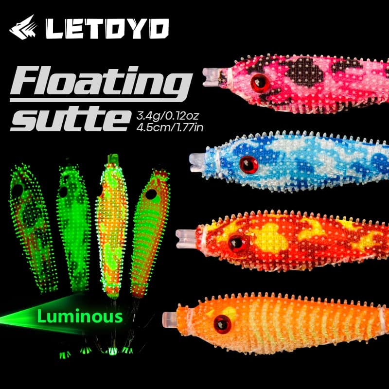 LETOYO 45mm 3.4g Glue Lure Floating Sutte Luminous Squid Jig Artificial Bait Egi Webfoot Octopus Cuttlefish Sea Fishing Bait
