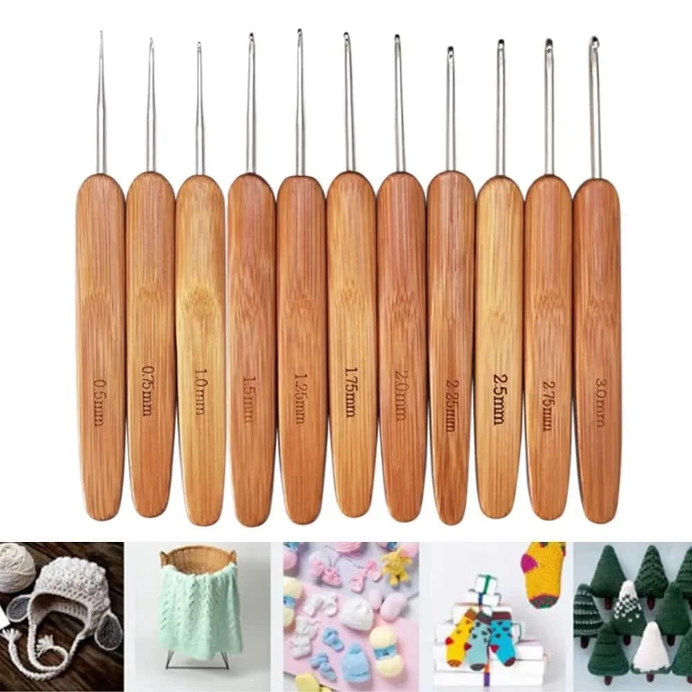Handicraft Bamboo Wooden Crochet Hooks Small Size Long Bamboo Handle Crochet Crocheting Hooks DIY Sewing Accessories Crochet