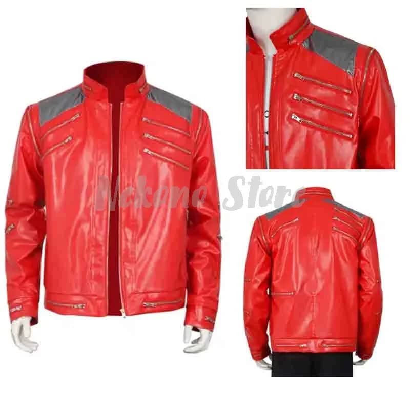 Costume da Star del Pop per Uomo, Giacca in Ecopelle Rossa, Abbigliamento per Cosplay, Halloween e Pasqua