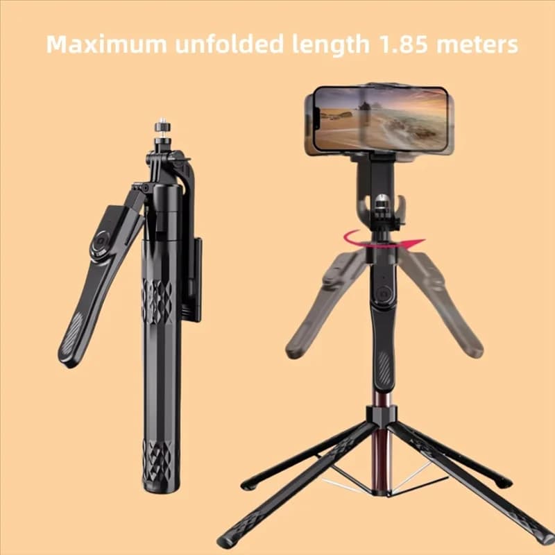 ABUO-Selfie Stick Treppiede 1.85M Per Iphone 16 15 14 13 Pro Max Telefoni Android Supporto per testa a sfera panoramica con telecomando