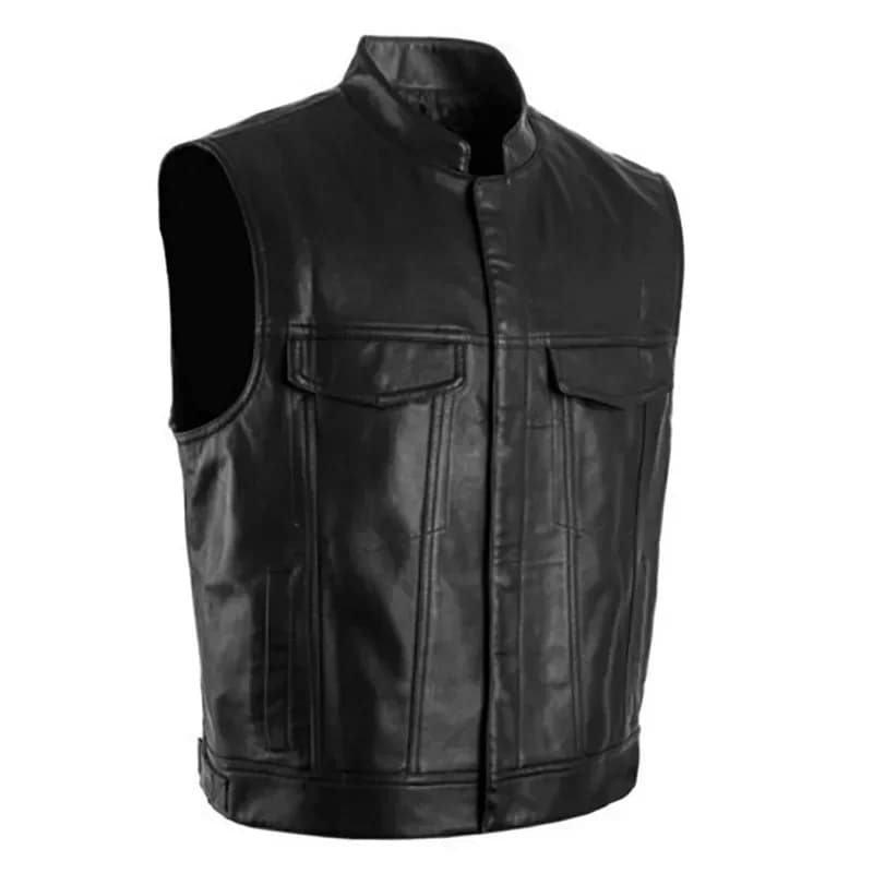 Gilet da uomo Giacca in pelle con teschio Solido senza maniche Abbigliamento da uomo