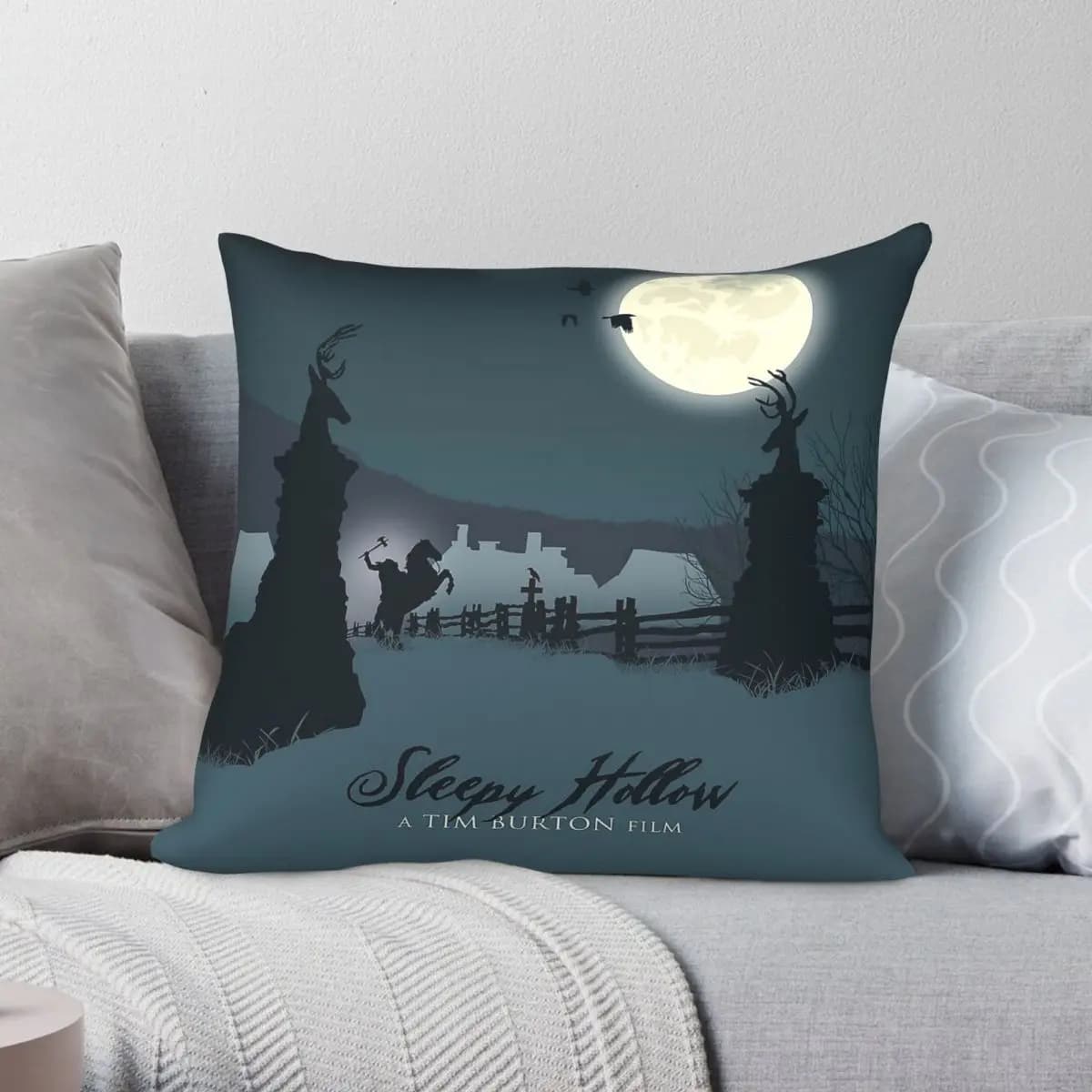 Fodera per cuscino quadrata Sleepy Hollow Gothic Horror in poliestere, lino e velluto, stampata con cerniera, decorativa, per cuscini da divano e letto