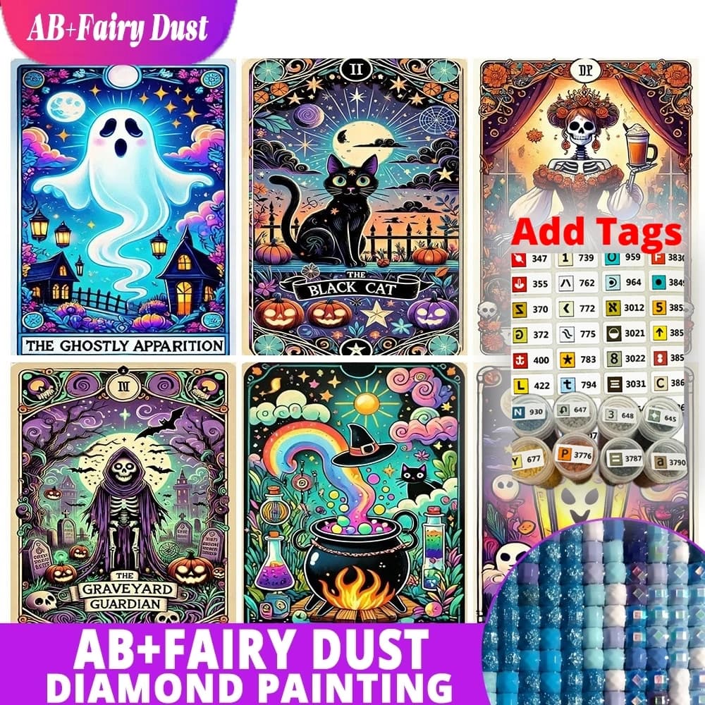 AB Fairy Dust DIY Diamond Embroidery Tarot Card Diamond Painting Cartoon Skeleton Cross Stitch Set Halloween Art Home Decoration