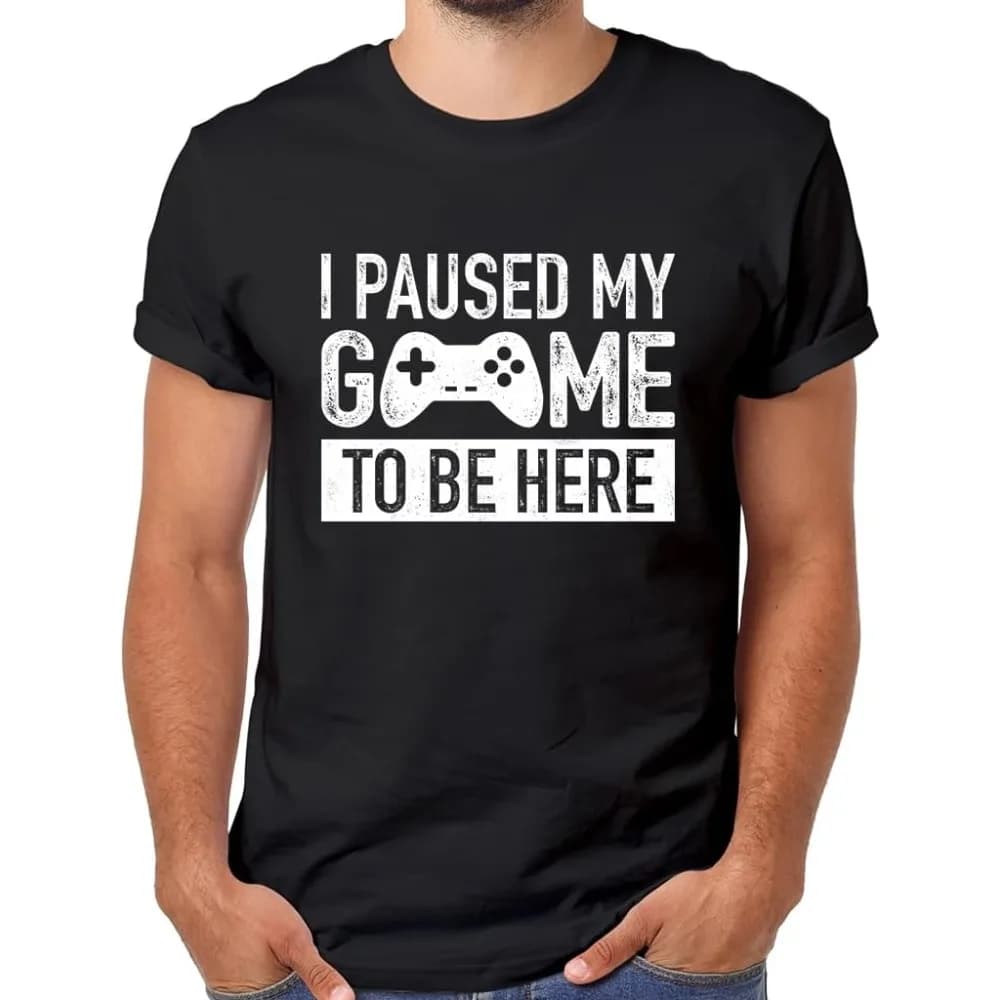 Pausa il mio gioco per essere qui T-shirt Gamer Regali per uomo Gaming T-shirt grafica divertente Top Uomo Casual Girocollo in cotone Manica corta