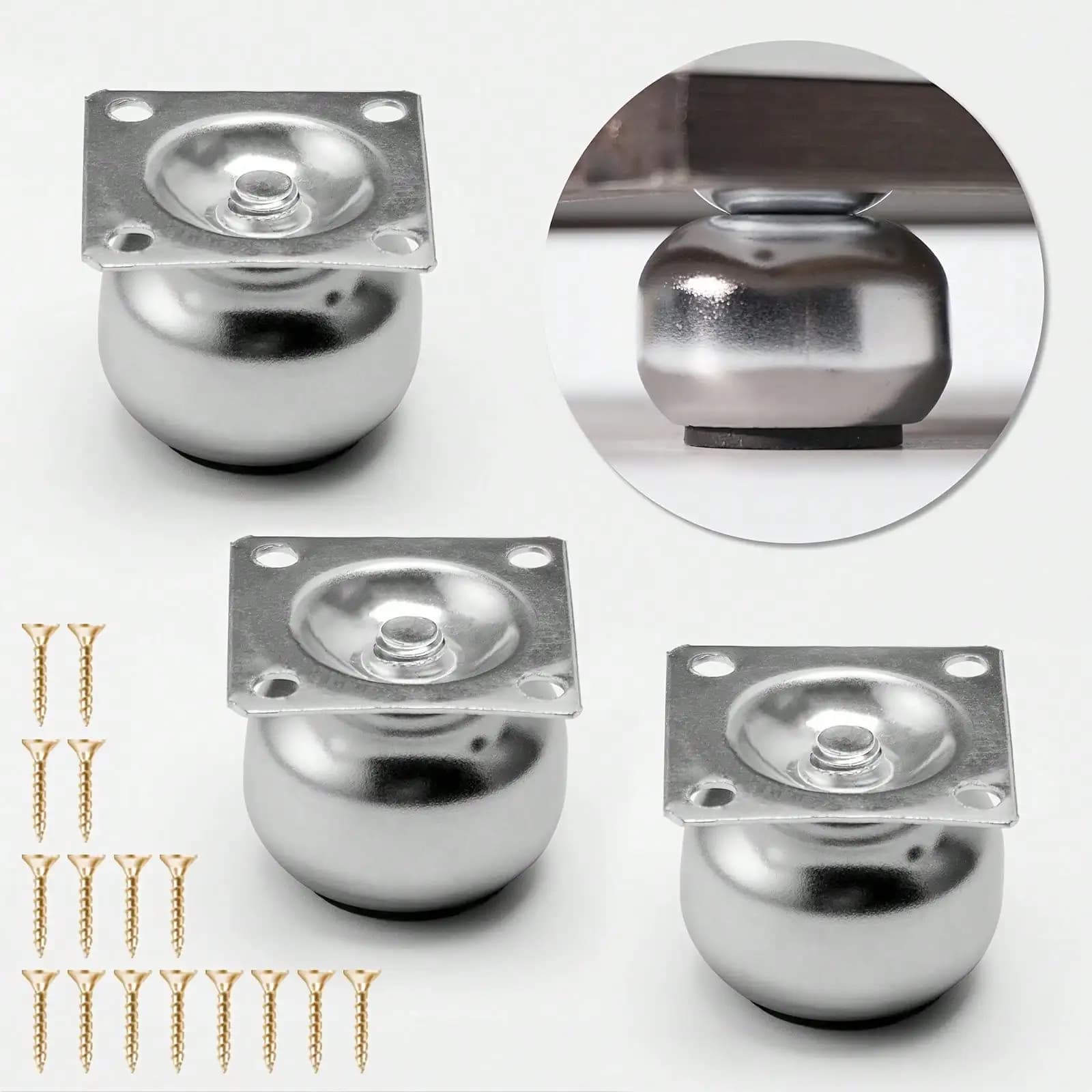 [4 pezzi di gambe per mobili in metallo] 4 pezzi di gambe per mobili mini sfera rotonda in metallo lucido, perfette per armadi, divani e fai da te