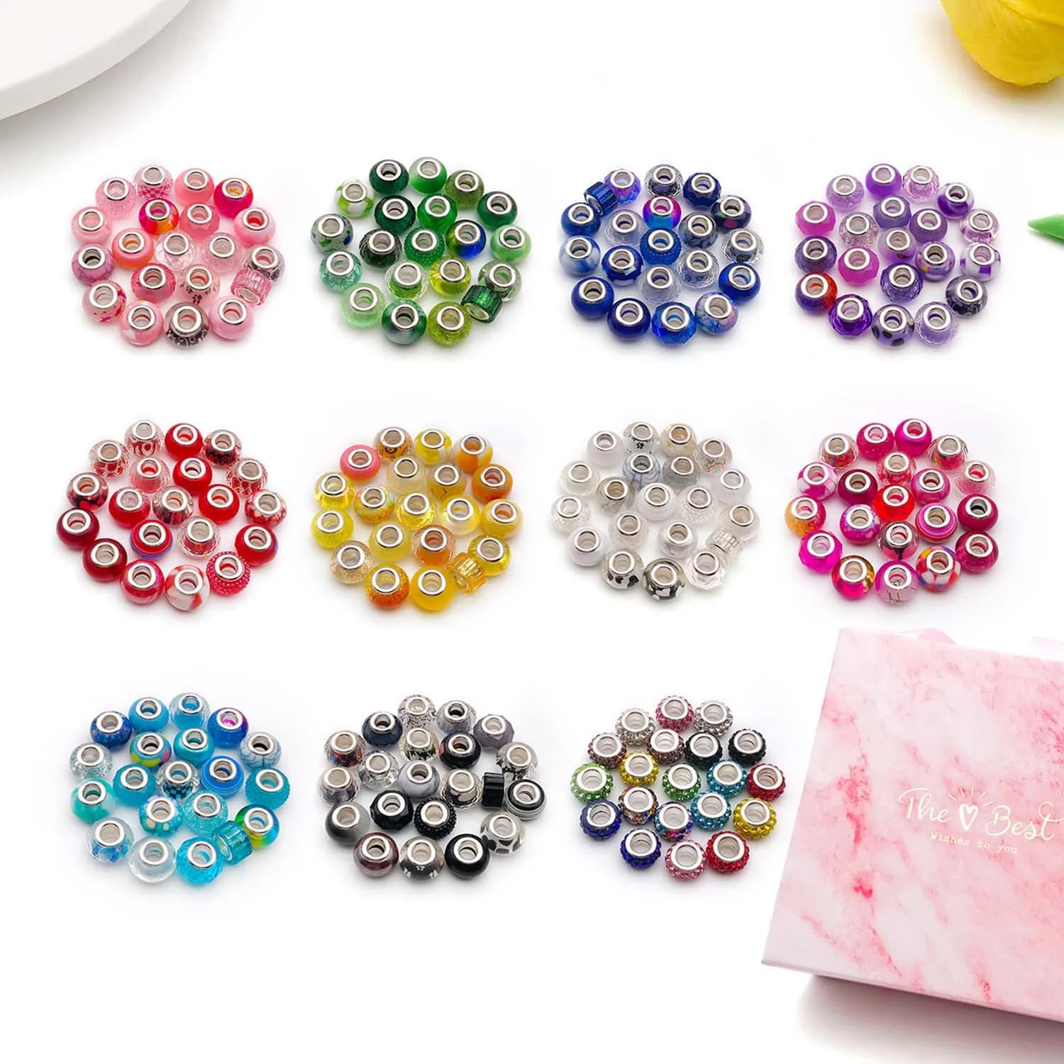 20/220 pezzi di perline colorate in resina con foro grande, perline rotonde distanziate, perline sfuse per braccialetti fai da te, collane e accessori per la creazione di gioielli