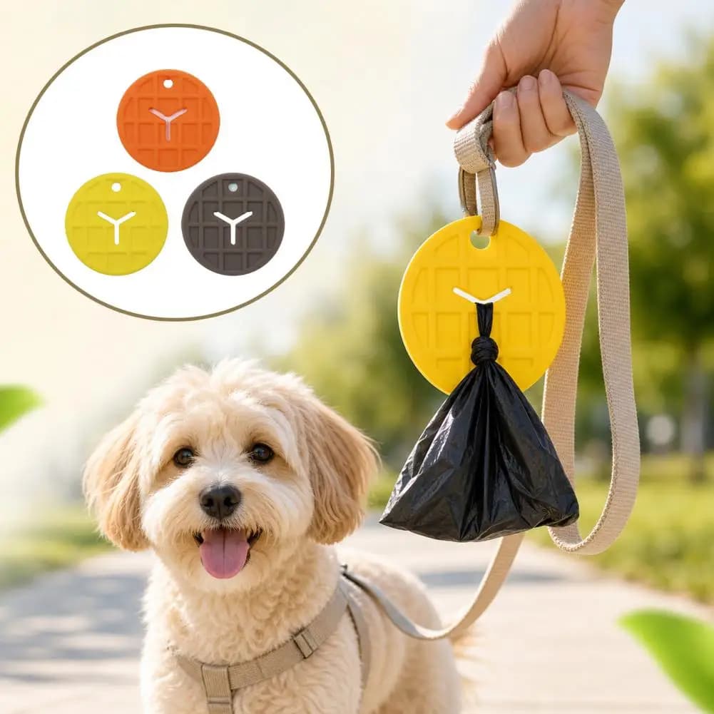 Leash Attachment for Pet Hands-free Dog Poop Bag Holder for Leash Silicone Bag Dispenser with Waffle Design Small for Outdoor