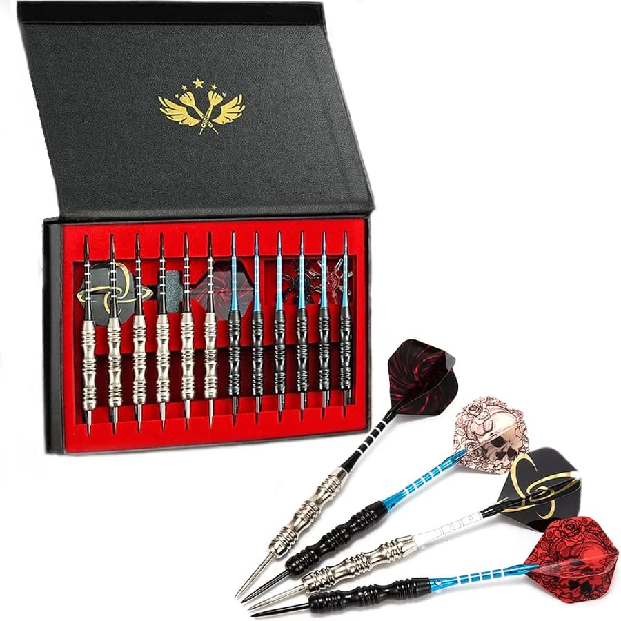 Freccette con punta in acciaio Set da 12 freccette Punta in metallo Freccette professionali in metallo con canna di ferro antiscivolo Aste e voli per freccette in alluminio