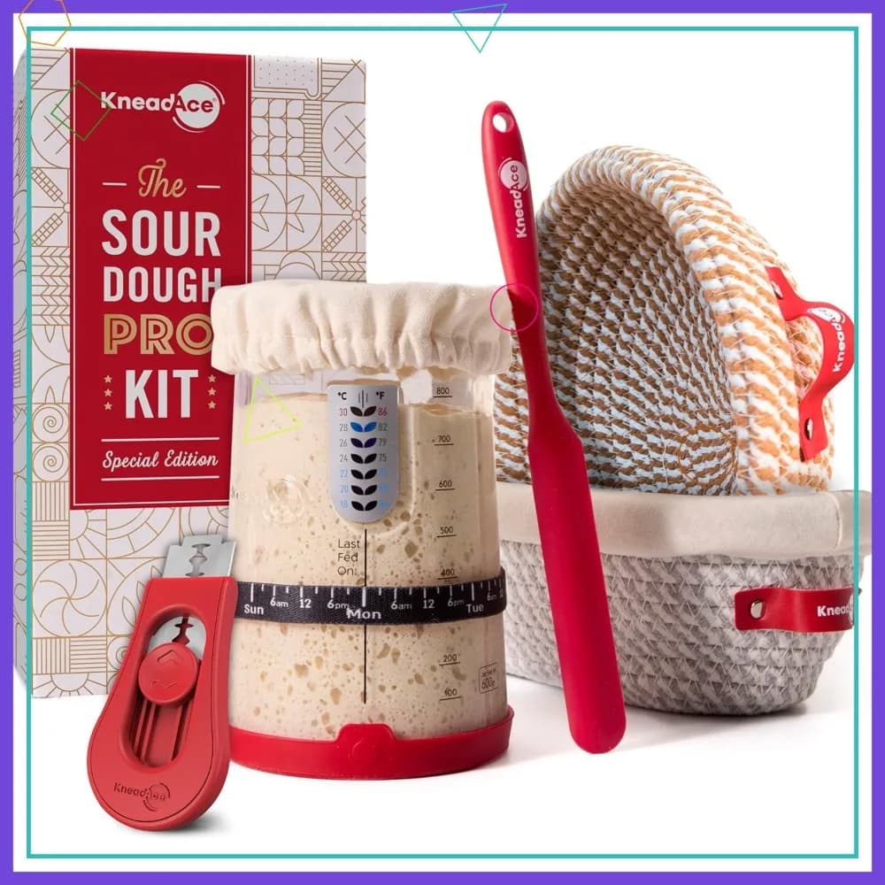 Kit per la preparazione della lievitazione naturale – Barattolo da 34oz, 2 cestini Banneton, Lama per pane – Set regalo per la panificazione