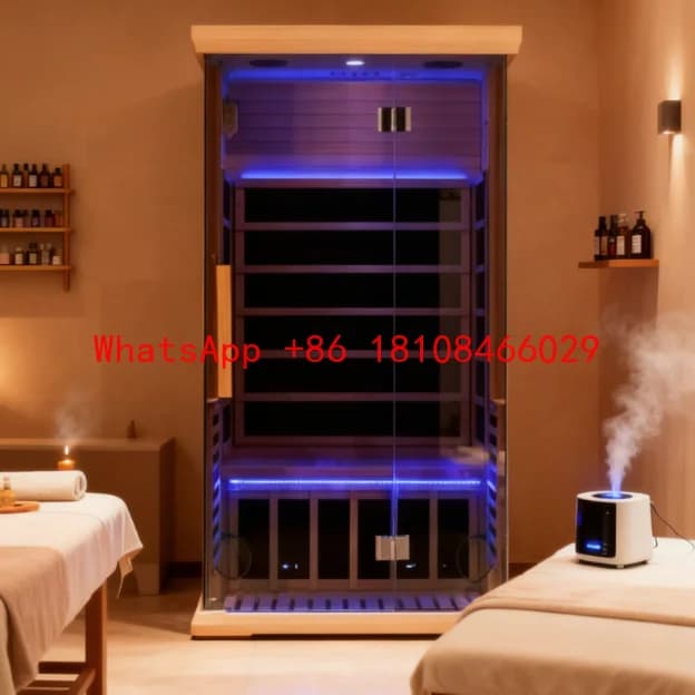 Sauna a Infrarossi per Casa con Altoparlanti Bluetooth, Lampada LED, Pannello di Controllo LCD, Porta in Vetro Temperato, Design Moderno, 7 Colori