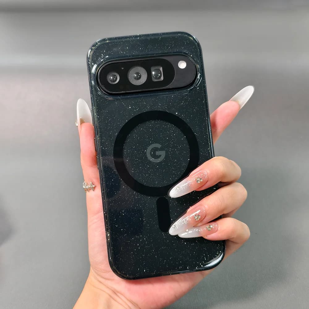 Glitter acrilico trasparente con custodia Magsafe per Google Pixel 9Pro XL 10Pro Cover per PC con ricarica wireless magnetica per Pixel 9A 9Pro
