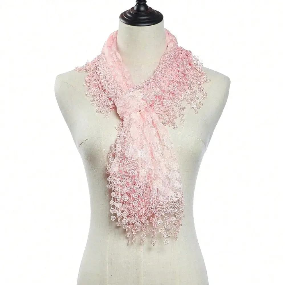 Sciarpa leggera e morbida con frange in pizzo a foglia e velo da sposa per donna, color pesca/rosa