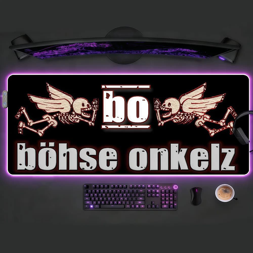 Tappetino per mouse impermeabile con luce LED RGB, tastiera da gioco colorata, copertura antiscivolo, superficie per tappetino da scrivania Bohse Onkelz