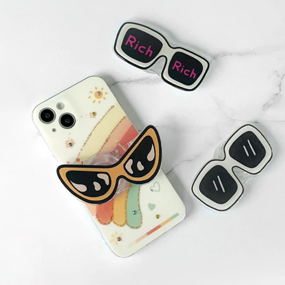 Supporto per telefono con occhiali stile cartone animato, grazioso ed elegante, Griptok per iPhone Samsung Xiaomi, custodia con supporto Grip Tok, regalo per ragazza