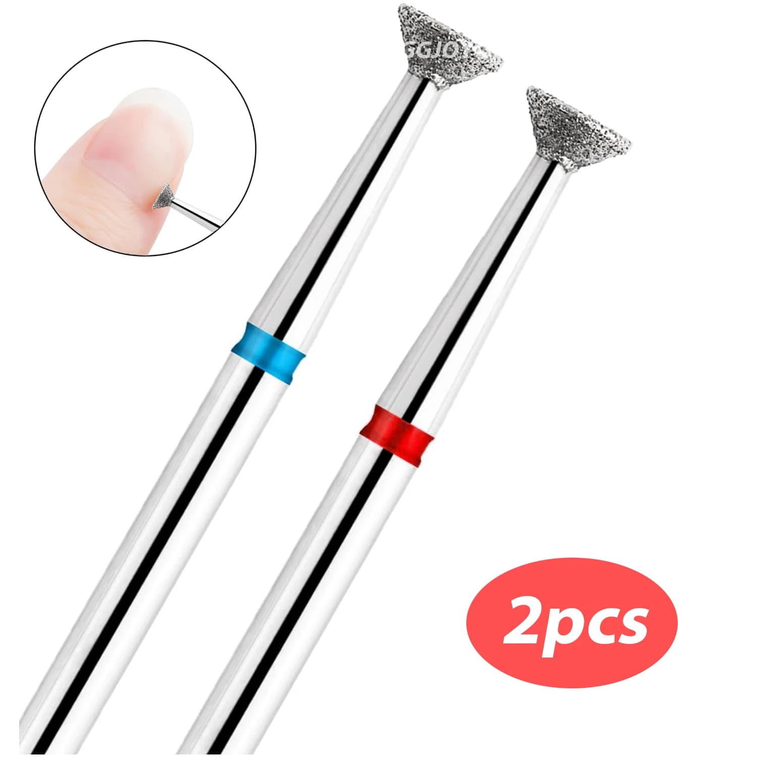 Set di punte per trapano per unghie con cuticola diamantata a forma di fiamma da 2 pezzi, punte per manicure professionali per la preparazione delle unghie, punta efile con gambo 3/32 (fine + media)