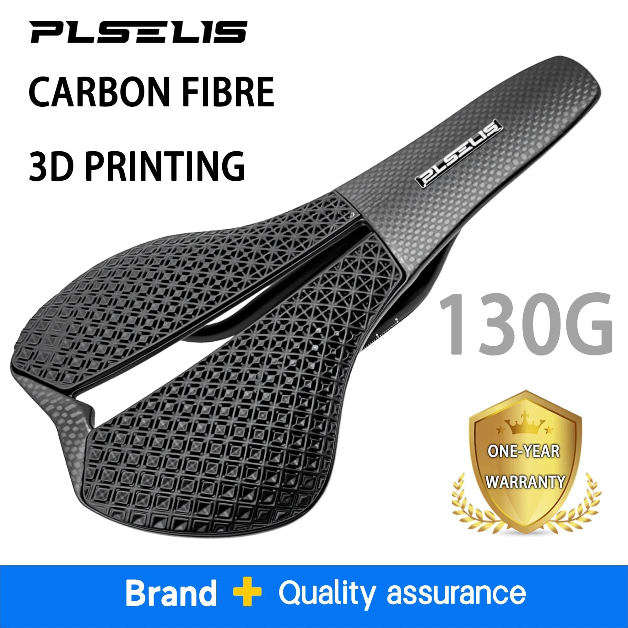 Sella per bicicletta Plselis Full Carbon - Cuscino per sedile bici ergonomico leggero da 130 g per assorbimento degli urti per una guida confortevole