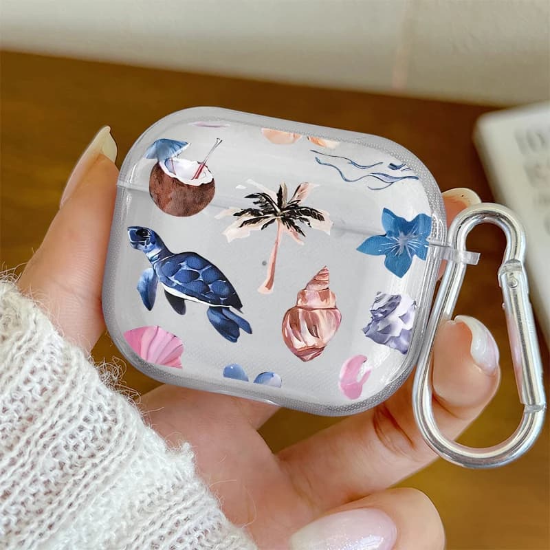 Protective Case for Auriculars with Printing of Tropical Animals and Marines for AirPods 4/3/2/1 and AirPods Pro 2/Pro 3/Pro