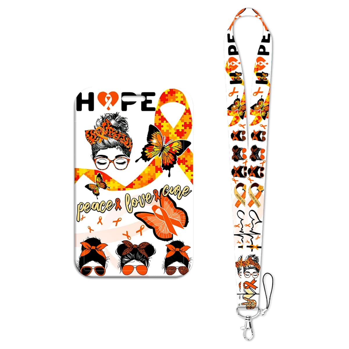 Orange Ribbon Butterfly Hope Card Holder Keys Lanyard Neck Strap for Card Badge Gym Phone Straps Keychain Keyring Accessories