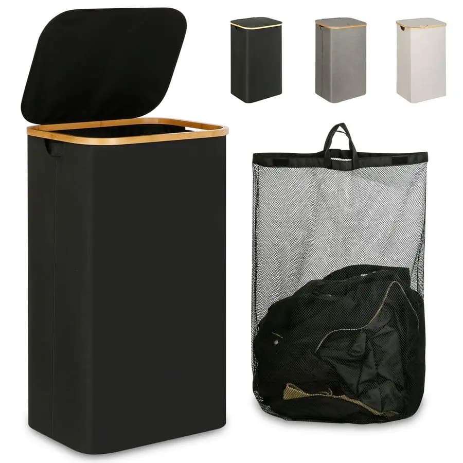 White basket with lid, 110L, large, with handle and cover, folding, organizer for clothes with removable inner bag