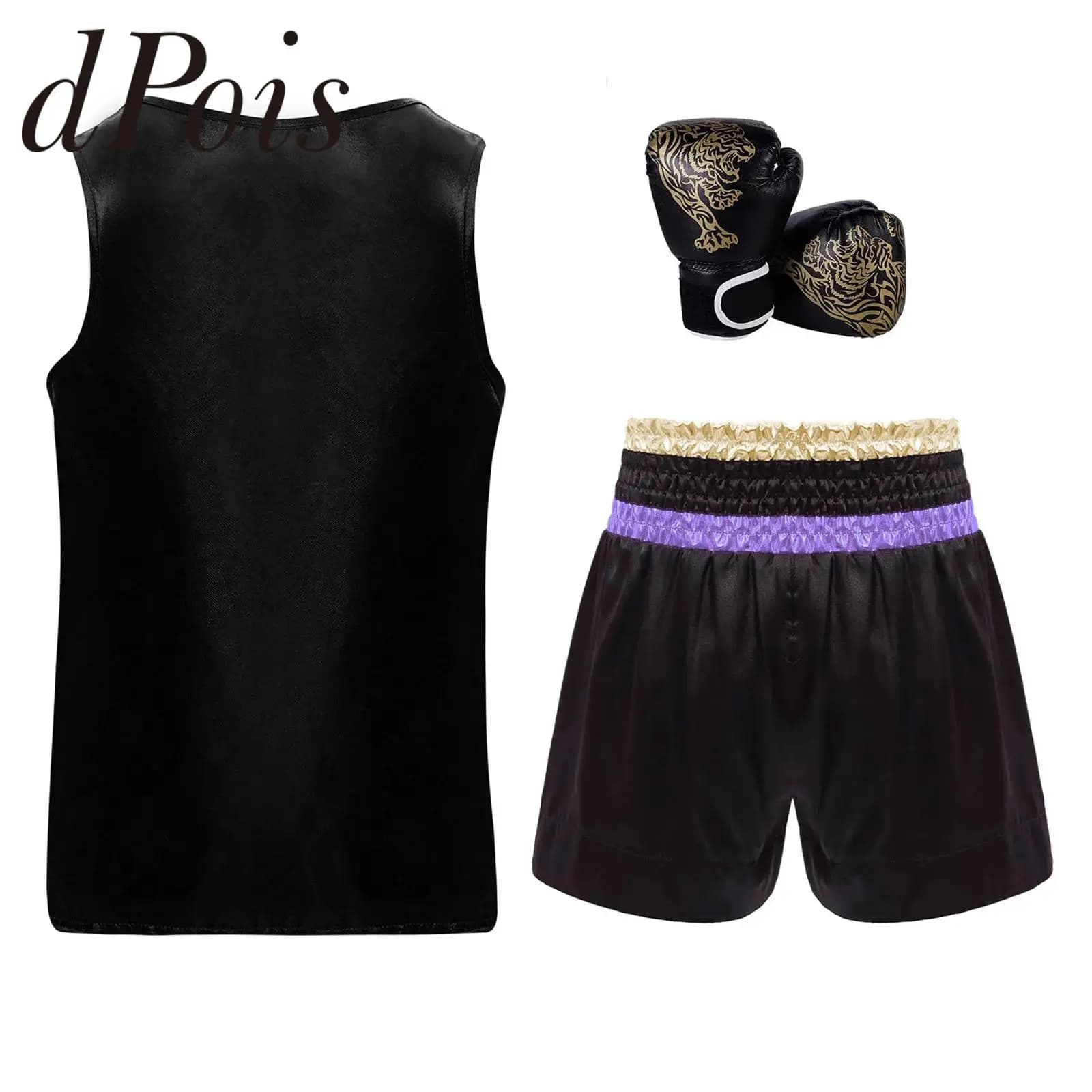 Muay Thai Gym Tops Children's Boxing vest Boys Martial Arts Outfit Tank with Boxer Fighting Grappling Costume Boxer Gloves