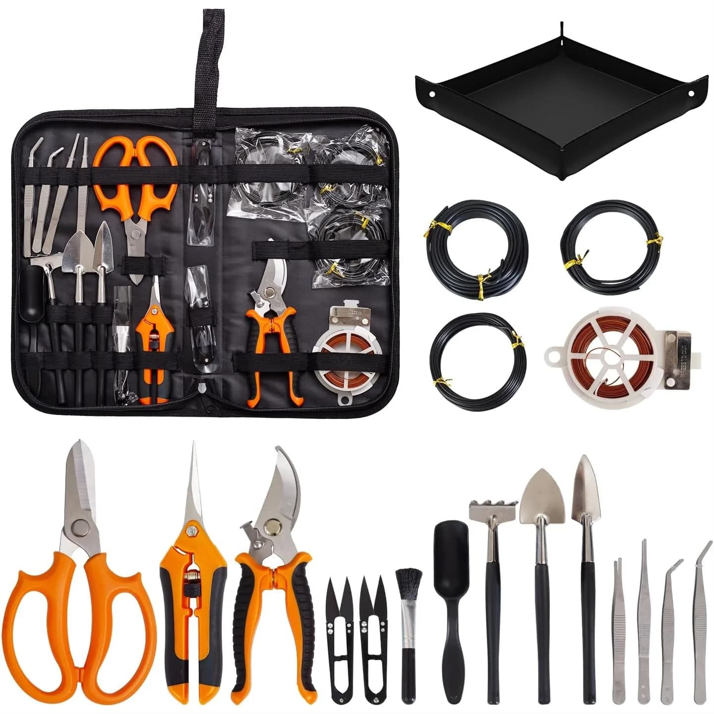 Kit di Attrezzi per Bonsai 20 Pezzi, Set da Giardinaggio per Principianti, Include Filo, Cesoie, Forbici, Strumenti per Piante Succulente in Borsa di Pelle