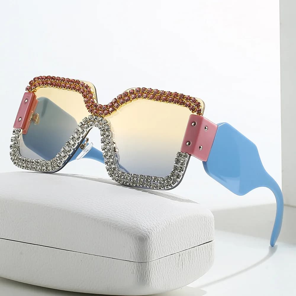European and American frameless integrated fashion sunglasses women's luxury double-row rhinestone trend one-piece personalized sunglasses men