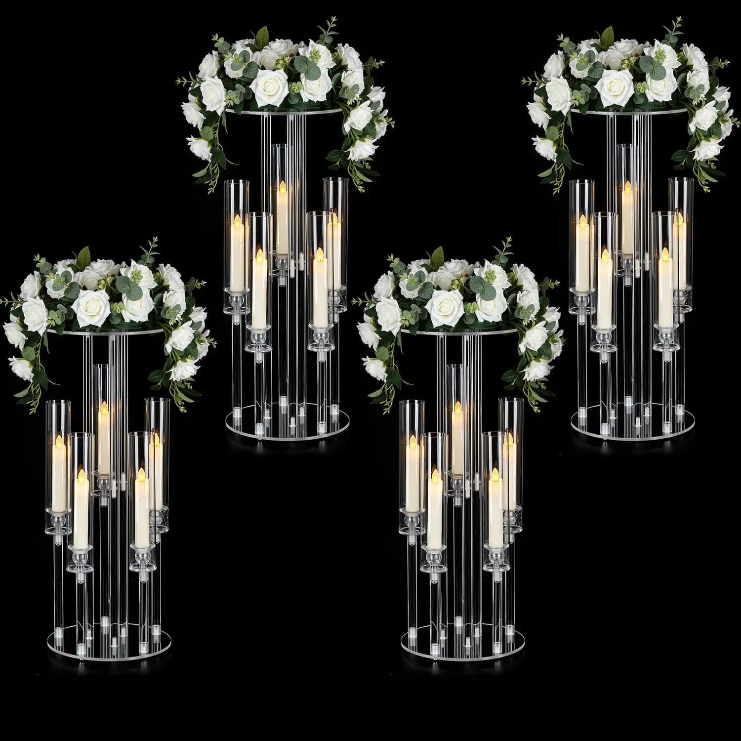 Candle with 5 arms (4 pieces), transparent table centerpiece, acrylic centerpiece holder for wedding reception, interior decoration candle holder