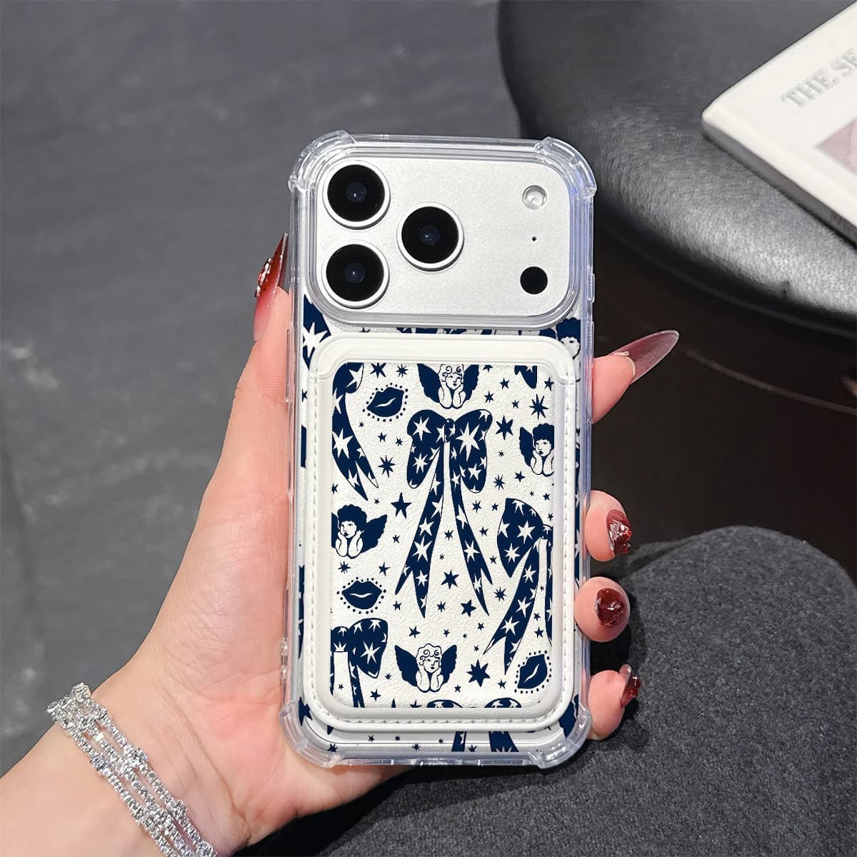 Angel Bow Phone Case For iPhone 17 16 15 14 13 Pro Max Plus Wallet Pocket Transparent Soft TPU for Magnetic Phone Case