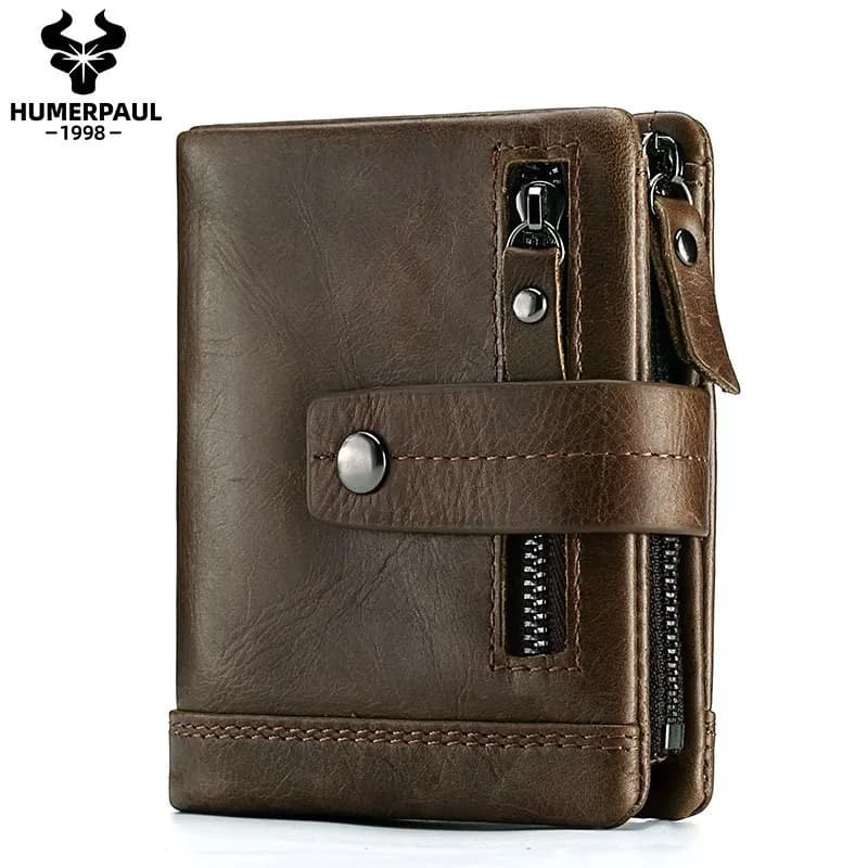 Portafoglio di lusso in vera pelle con blocco RFID unisex per uomo Portamonete con cerniera in pelle bovina con strato superiore Porta carte multi-slot di fascia alta