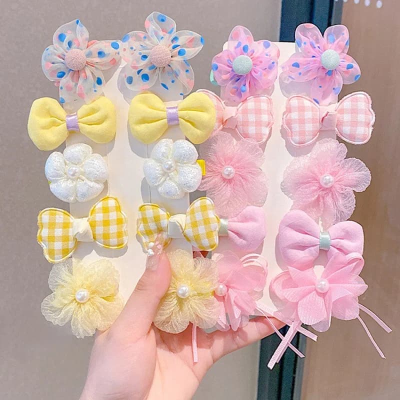 Set di 10 Pezzi di Graziosi Accessori per Capelli Colorati con Fiocchi per Bambine e Ragazze, Mollette e Fermagli a Forma di Fiori per Principesse